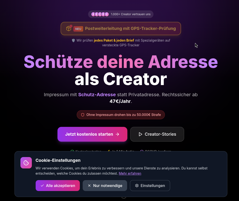 versteckmich.de landing page